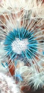 Abstract blue dandelion with intricate design in vibrant colors.