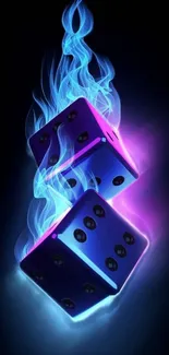 Vibrant wallpaper with glowing blue dice and neon flames.