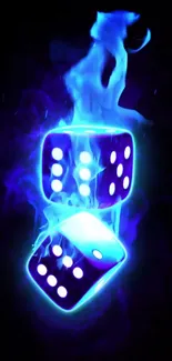 Blue glowing dice with ethereal smoke on dark background.