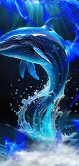 Artistic dolphin leaping in blue waves.