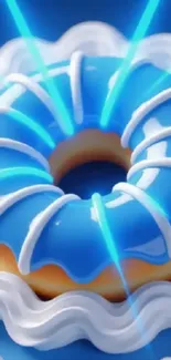 Vibrant blue donut digital art with abstract patterns.
