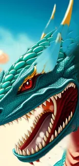 Detailed blue dragon with fierce expression and scales.