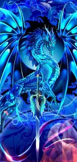 Blue dragon fantasy art with vibrant colors and detailed design for mobile wallpaper.