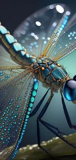 Vibrant blue dragonfly with detailed wings in 3D art.