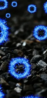 Dynamic blue electric orbs on dark, textured mobile wallpaper background.