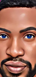 Digital art portrait with blue eyes and vibrant colors