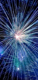 Blue fireworks bursting in a night sky.