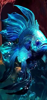 Vibrant blue fish with artistic background.