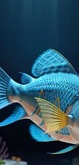 Vibrant blue fish swimming in ocean scene