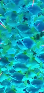 Vibrant blue fish with neon accents mobile wallpaper.