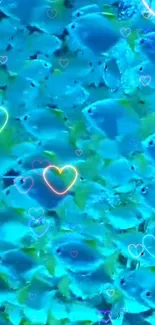 Blue fish and neon heart mobile wallpaper.