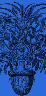 Detailed blue floral art wallpaper on mobile.