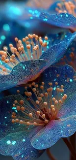 Blue floral wallpaper with vibrant details