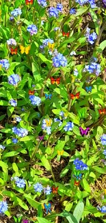 Close-up of vibrant blue and green wildflowers.