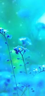 Vibrant blue flowers with bokeh background.