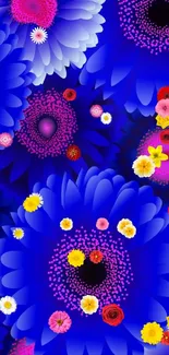 Vibrant blue floral wallpaper with pink centers for mobile.