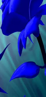 Blue flowers on a turquoise background wallpaper