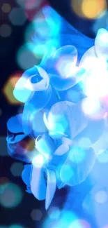 Blue floral wallpaper with glowing bokeh effects.