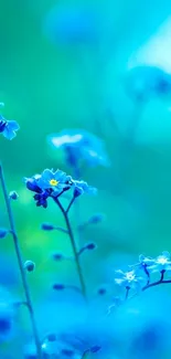 Vibrant blue floral wallpaper with delicate flowers in focus.