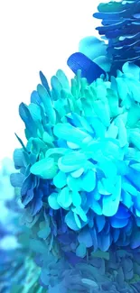 Vibrant blue and turquoise floral design with layered petals on a mobile wallpaper.