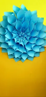 Vibrant blue floral design on a yellow background wallpaper.