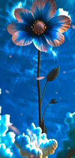 Vibrant blue flower with a fantasy backdrop.