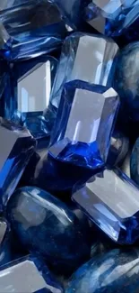 Close-up of vibrant blue gemstones arranged artistically.
