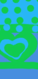 Blue and green heart polka dot wallpaper.