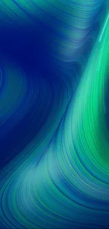 Vibrant blue and green swirl pattern wallpaper.