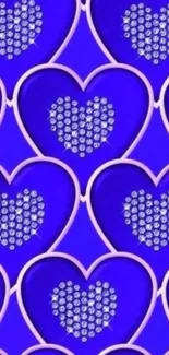 Vibrant blue heart pattern wallpaper with sparkling gemstone hearts.