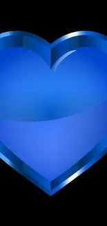 Glossy blue heart on black background wallpaper.