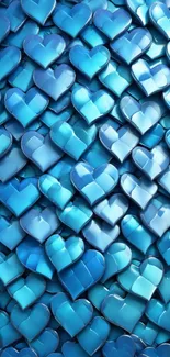 Vibrant blue 3D heart mobile wallpaper.