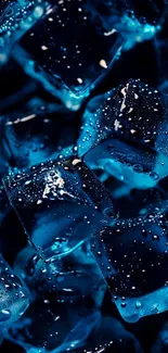 Vibrant blue ice cubes with texture.