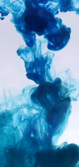 Vibrant blue ink swirling in water, creating an abstract mobile wallpaper design.