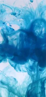 Vibrant blue ink swirling in water, creating an abstract and artistic mobile wallpaper.