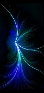 Vibrant blue light pattern with glowing abstract swirls on black background.