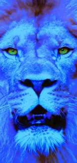 Vibrant blue artistic lion mobile wallpaper design.