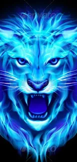 Vibrant blue lion digital artwork for mobile wallpaper.