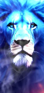 A digital artwork of a majestic lion in vibrant blue tones.