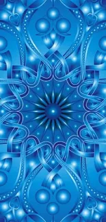 Vibrant blue mandala artwork with intricate patterns.