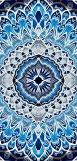 Intricate blue mandala design wallpaper.