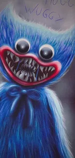 Colorful blue monster wallpaper with expressive eyes and sharp teeth.