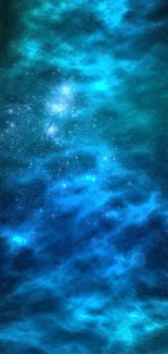 Vibrant blue nebula wallpaper with celestial patterns.