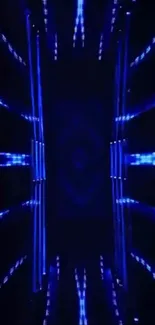 Vibrant blue neon tunnel with glowing lights