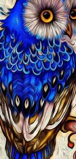 Stylized blue owl illustration with vivid colors.