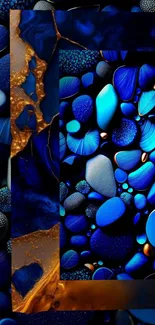 Vibrant blue and gold abstract pebble wallpaper for mobile.