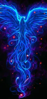 Vibrant blue phoenix glowing in dynamic digital art.