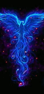 Electric blue phoenix with glowing accents on a dark background.