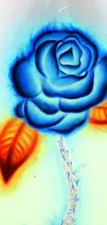 Vibrant blue rose artwork with glowing petals, perfect for phone wallpaper.