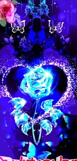 Blue rose with heart and butterflies in neon colors and 'Do what you love' text.